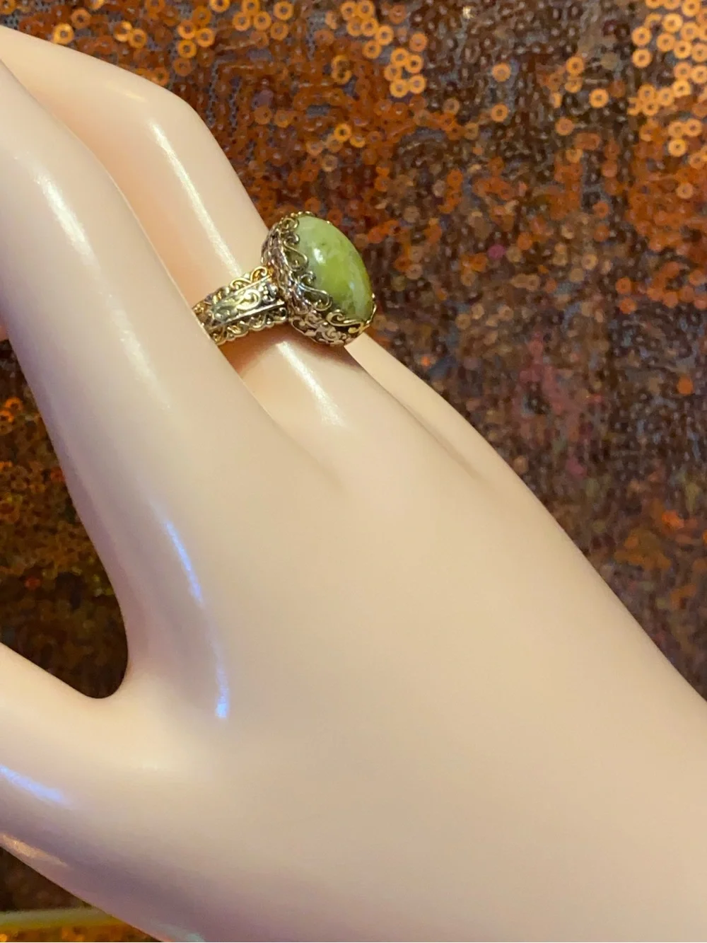 EverTrue Connemara Marble Celtic Filigree Ring 6.35ctw Size 10 NWT